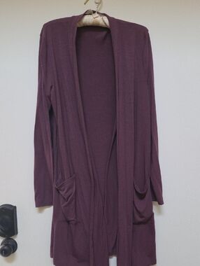 Zenana Outfitters Plum Open-Front Long Cardigan